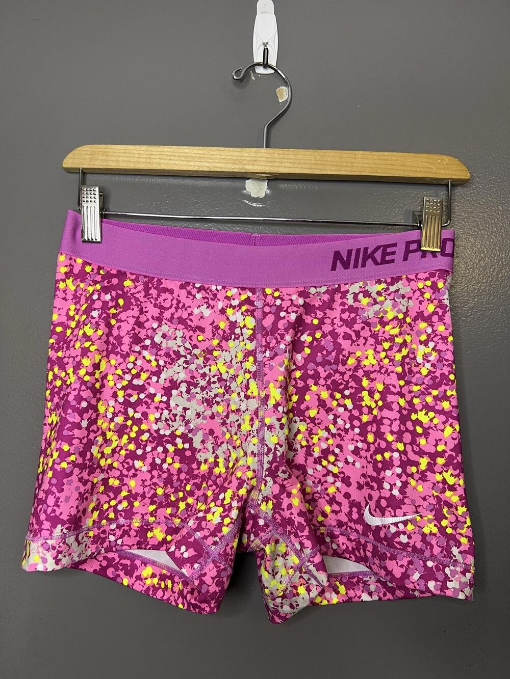 Nike Pro Compression Shorts Womens Large Pink Print Elastic Waist Athletic Gym